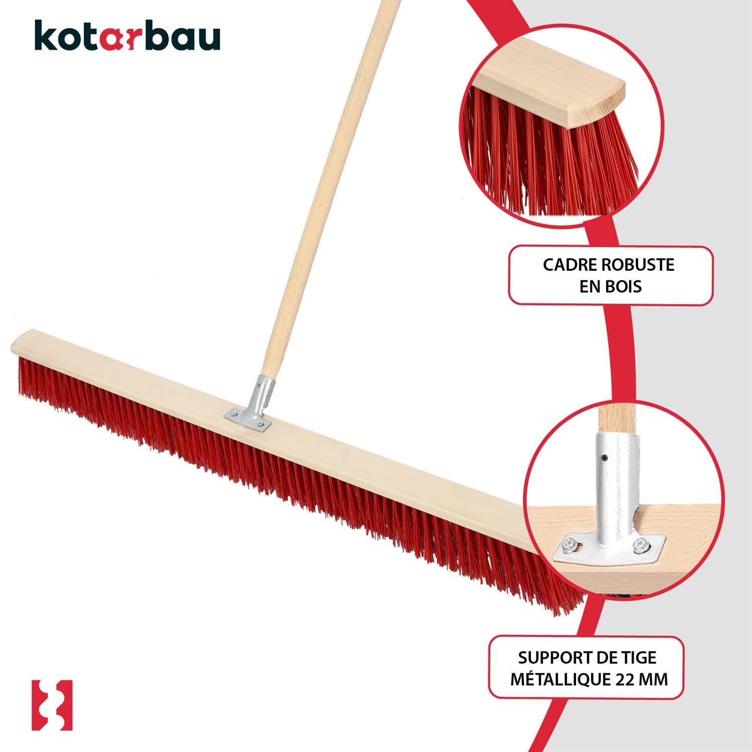 Balai Brosse - 105 cm - Balai Exterieur Terrasse - Brosse de Voirie - avec Manche - Bois - PVC - Poils Durs - de Jardin - Outil de Nettoyage KOTARBAU - 4