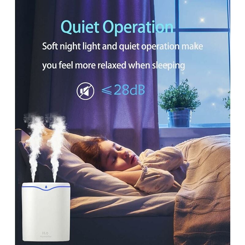 Humidificador de aire, humidificador ultrasónico silencioso de 2 l con 2 modos de niebla ajustables, USB, apagado automático y luz nocturna de colores - 3