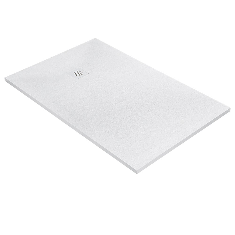 Plato de ducha de resina 120 x 90 cm blanco imitación granito - rejilla cuadrada excéntrica