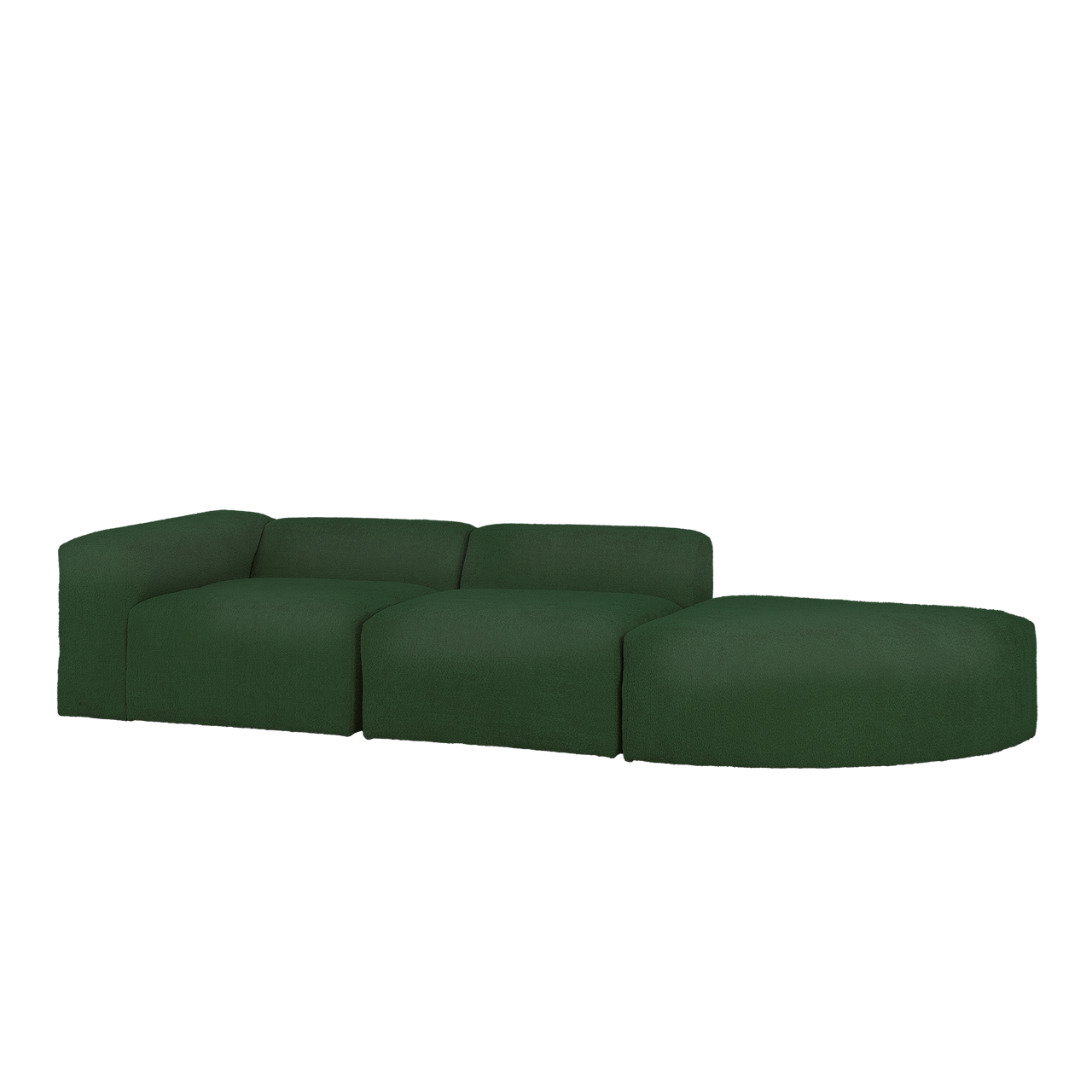 Berta - sofá de 3 módulos con curva derecha de bouclé color verde 320x70x110cm - decowood