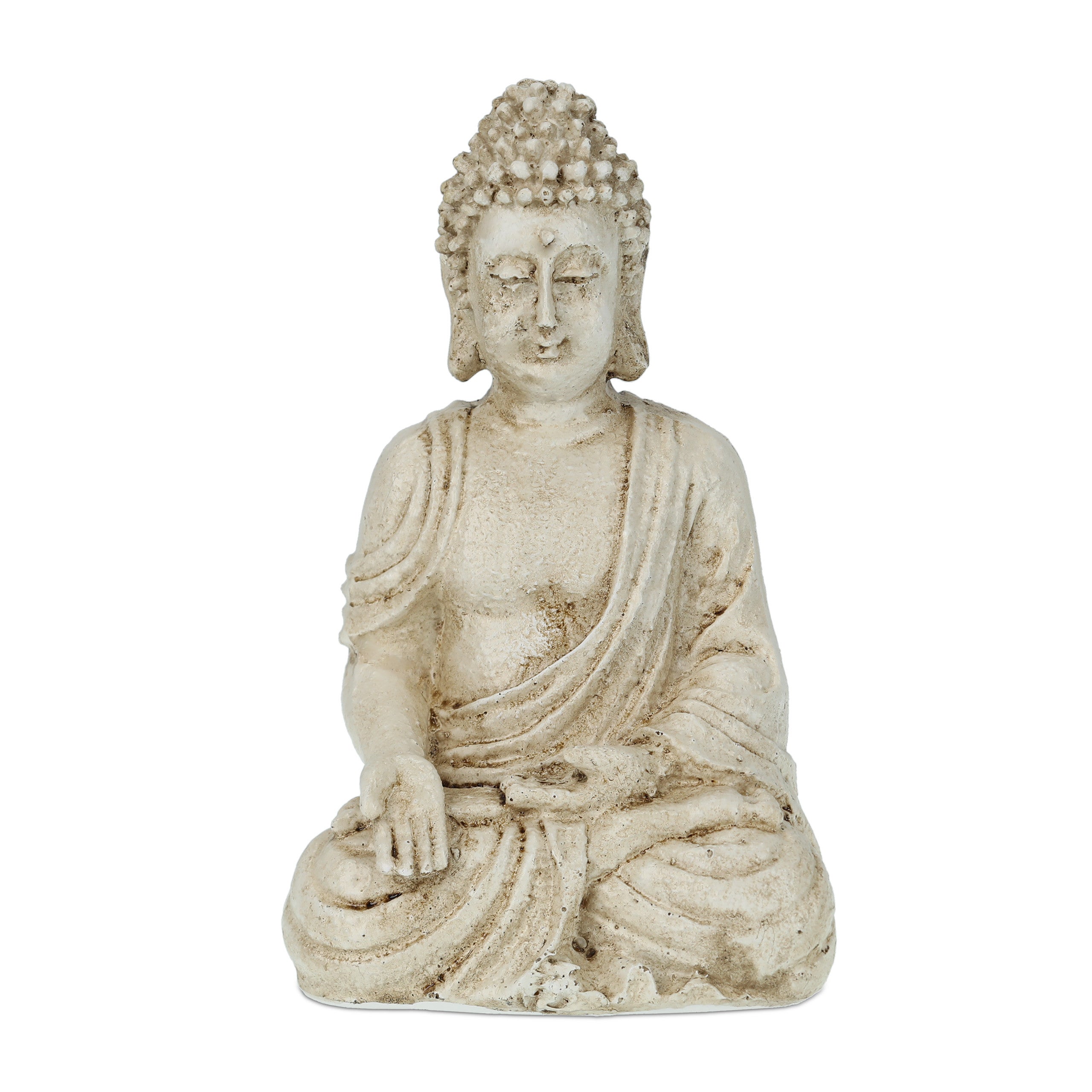 Relaxdays buda sentado, resistente intemperie, decoración zen, figura decorativa, 17,5 x 10,5 x 7,5 cm, blanco crema
