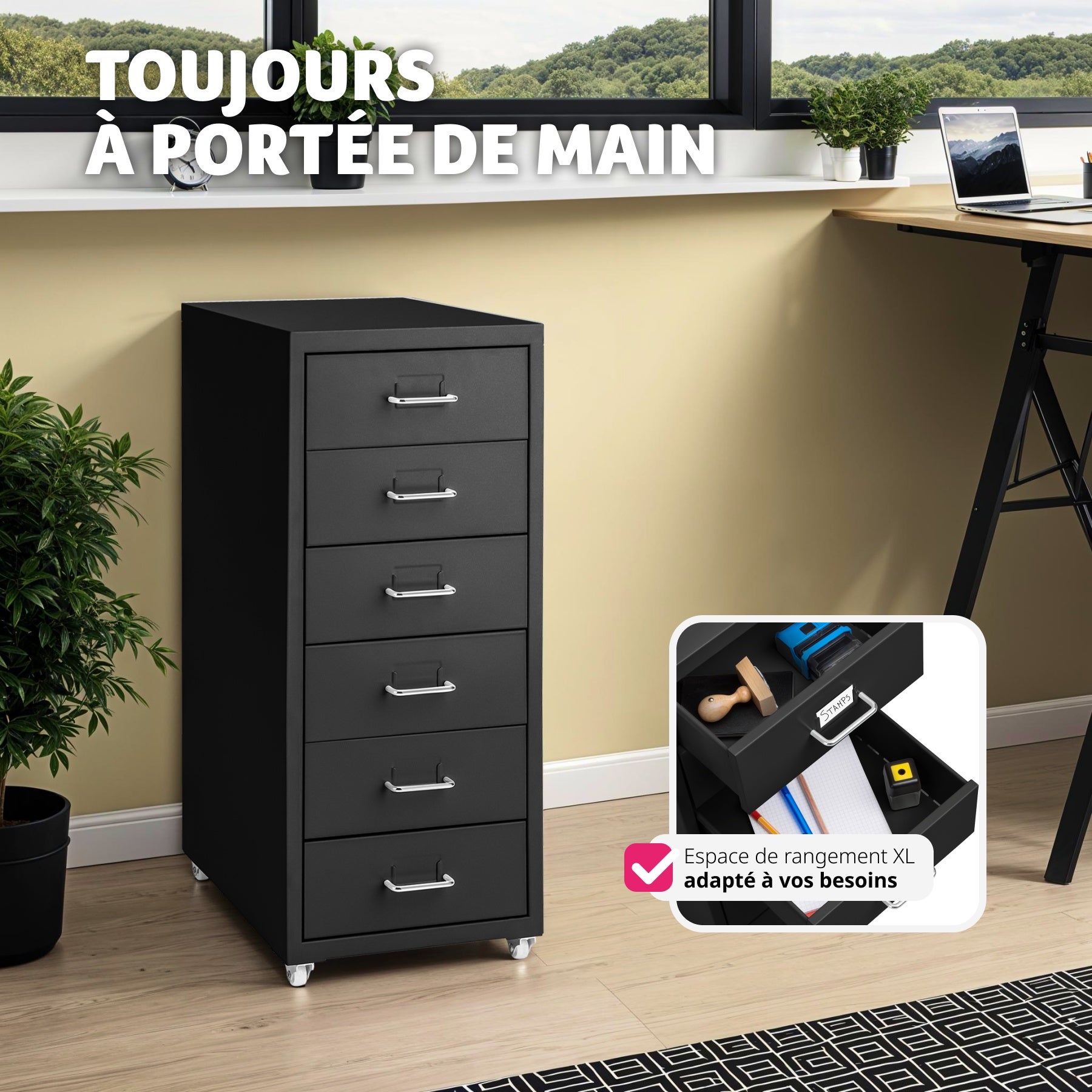 Caisson de bureau roulant en métal 41x28x69cm en acier TECTAKE - 8