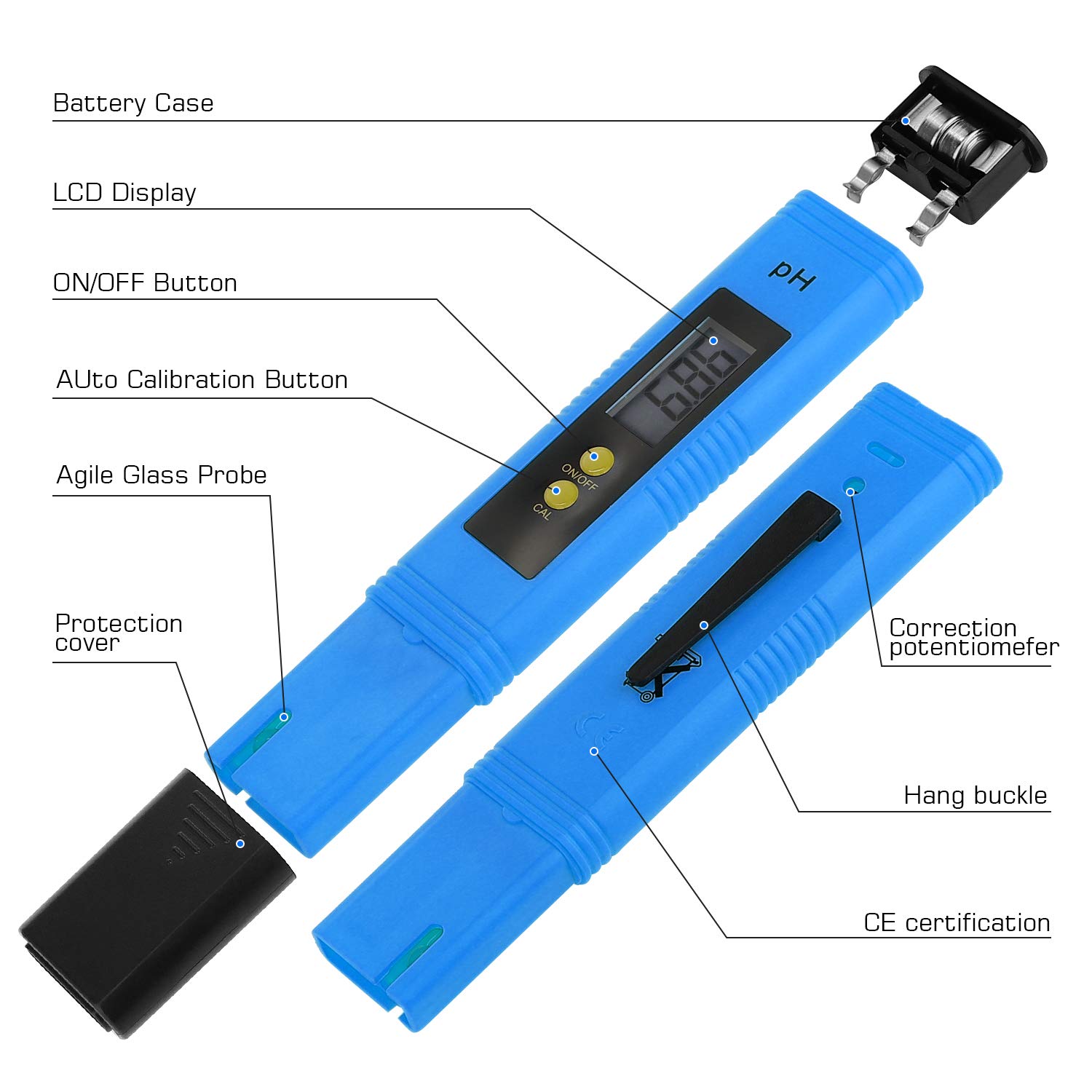 Lot de 2 ph-mètres pour la culture hydroponique de l'eau, stylo testeur de PH numérique 0.01 haute précision avec batterie, plage de mesure de PH 0-14 - 2
