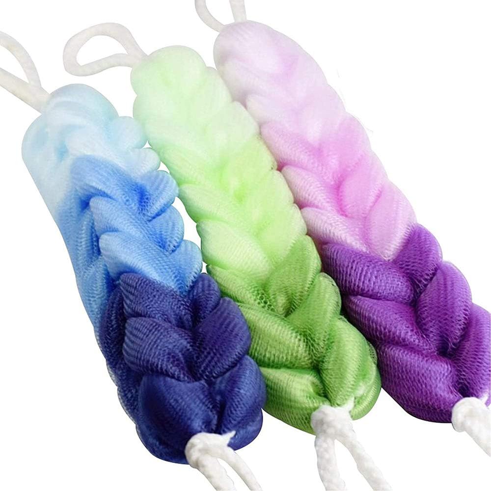 Zestaw 3 długich gąbek z tkanej siatki, nylonowa myjka do kąpieli, długa szczotka do zawieszania, kwiat do kąpieli, peeling do pleców