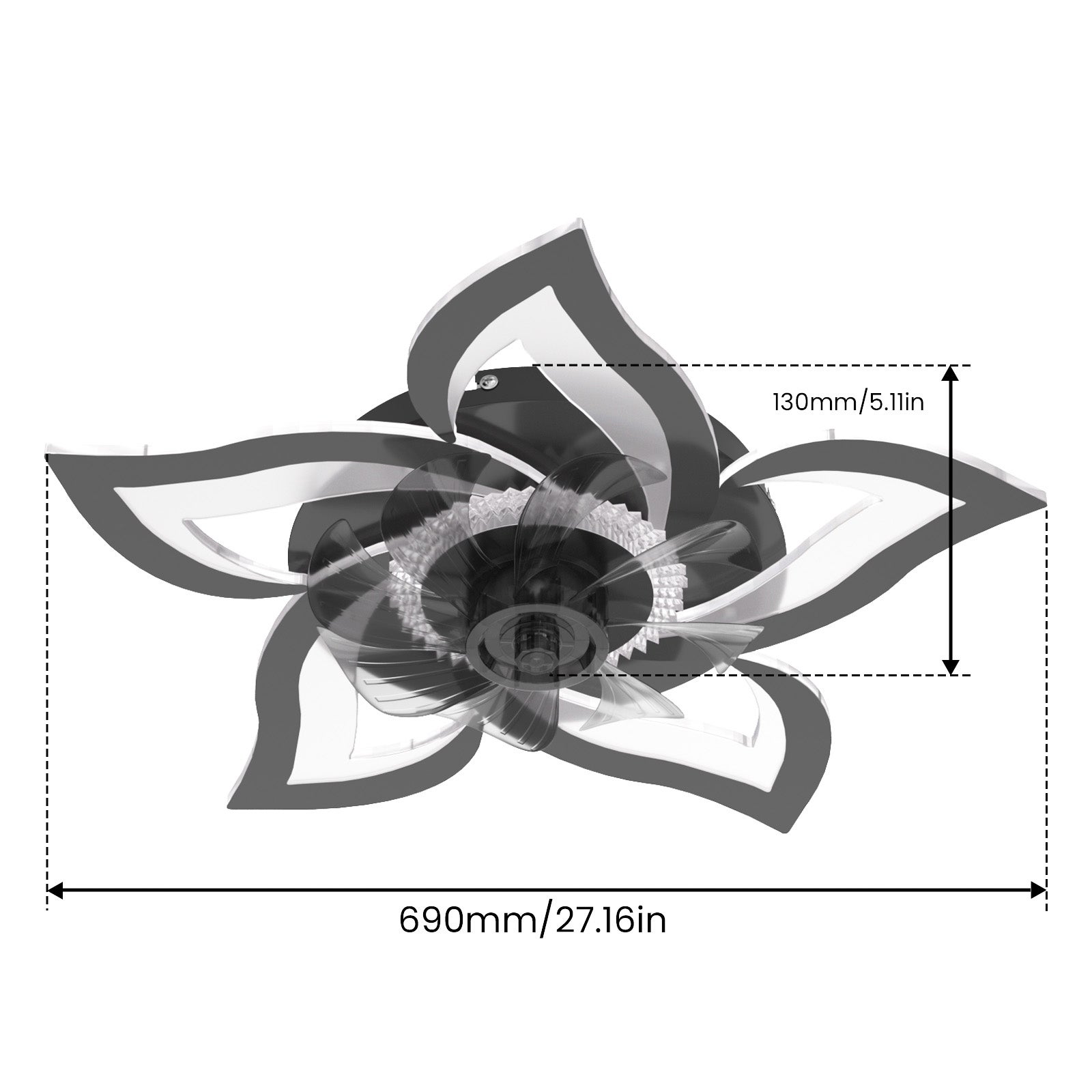 Heilmetz Ventilateur Lumineux Plafond Silencieux, 3 couleurs de lumière et 6 Vitesses de vent, avec Télécommande (Noir, Fleurs élégantes) - 7