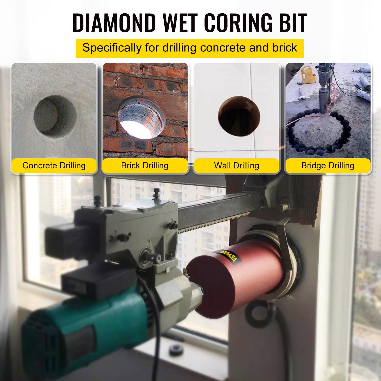 Couronne Diamant pour Carotteuse 203mm,VEVOR Couronne Diamantee de Forage avec Lame de Scie Filetage Universel,Carottage a Sec/Humide Trepan - 2
