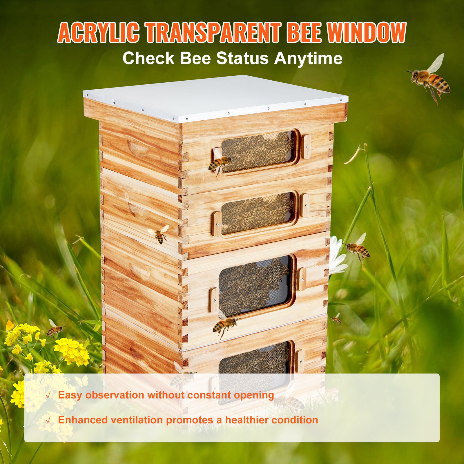Kit inicial para colmeia SucceBuy 40 quadros, madeira de cedro revestida com cera de abelha, 2 caixas profundas + 2 médias, modelo Langstroth - 5