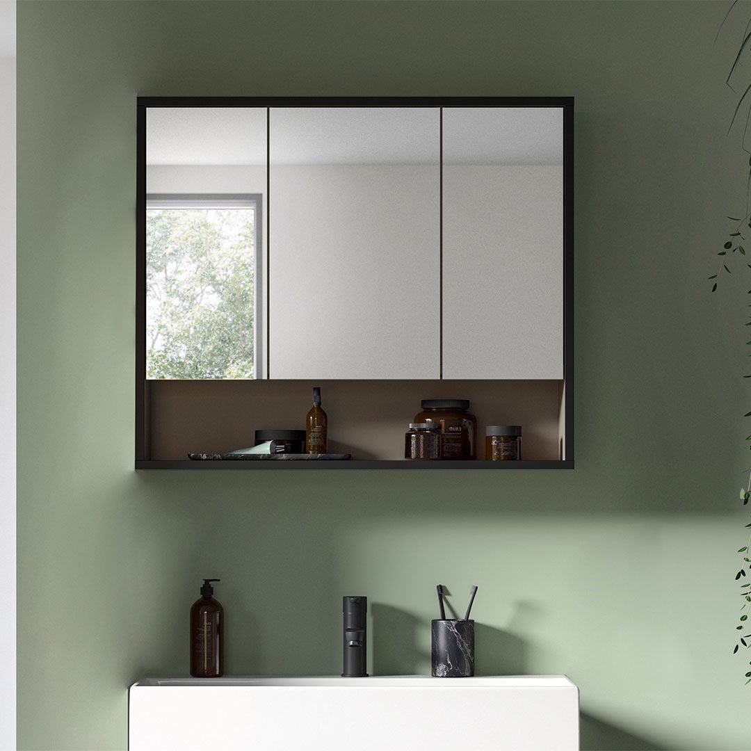 Bagno szafka łazienkowa z lustrem 3 lustrzane drzwi jasnoszary, kremowy. - 7
