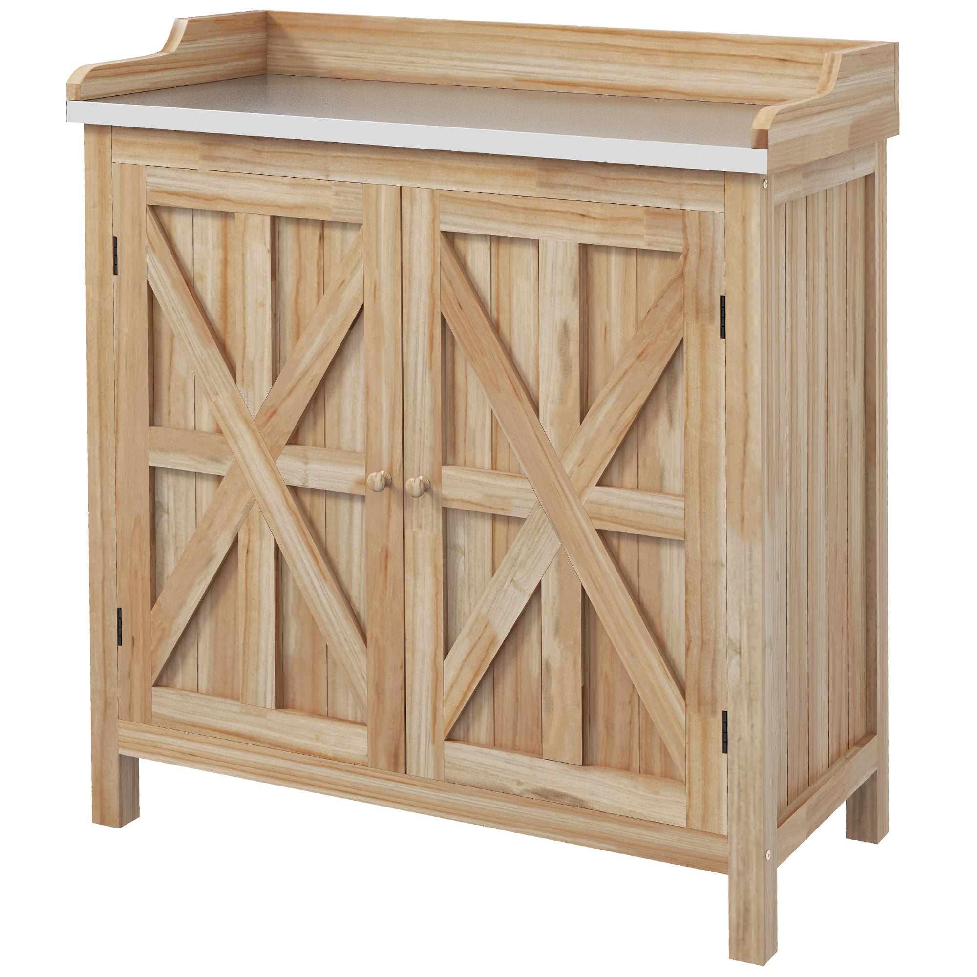 Table de rempotage armoire de rangement avec 2 étagères, plateau galvanisé patins antidérapants en bois sapin - 2