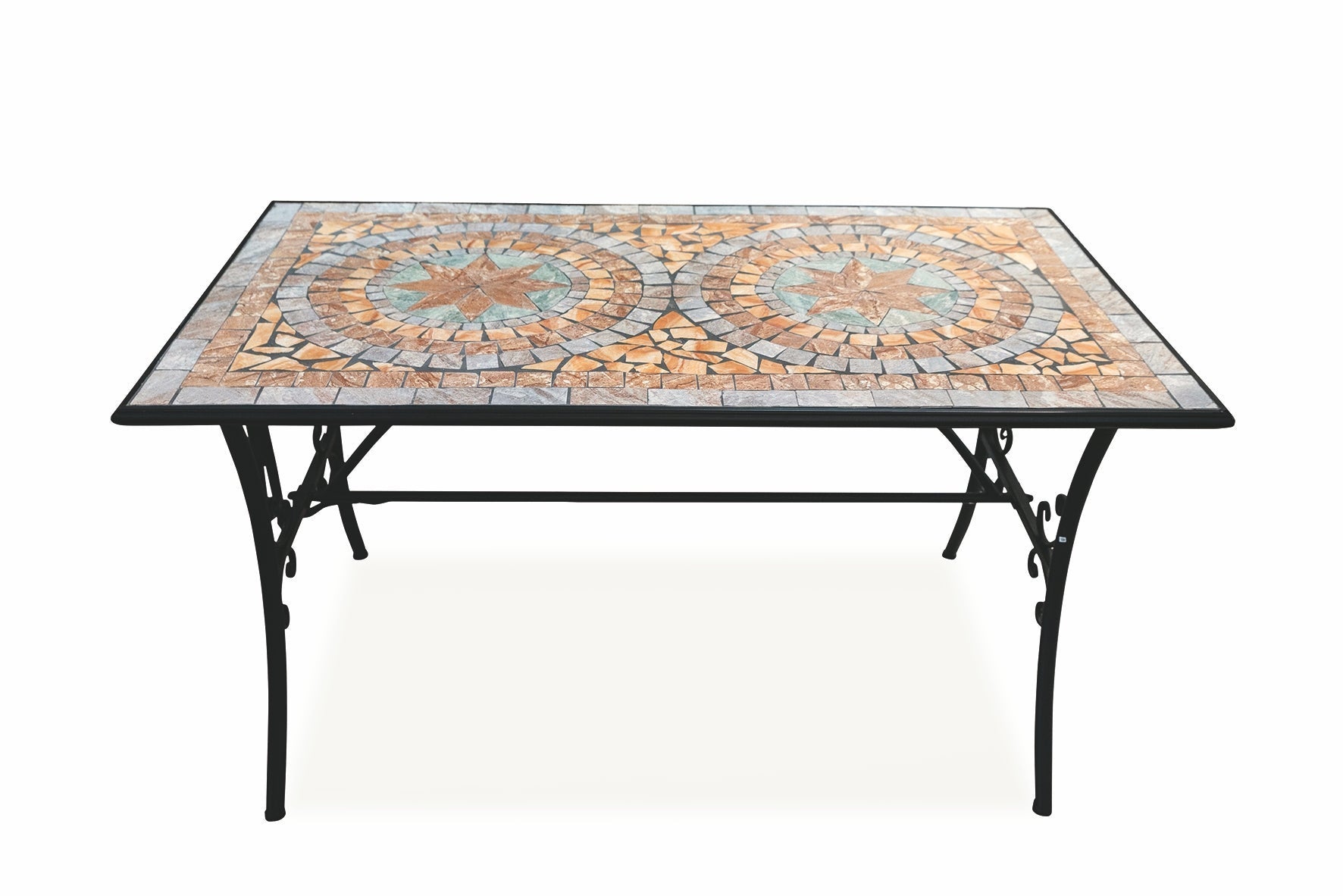 Tavolo da esterno rettangolare in ferro e cemento, decoro mosaico 145x83 cm, Cipro Este' - 2