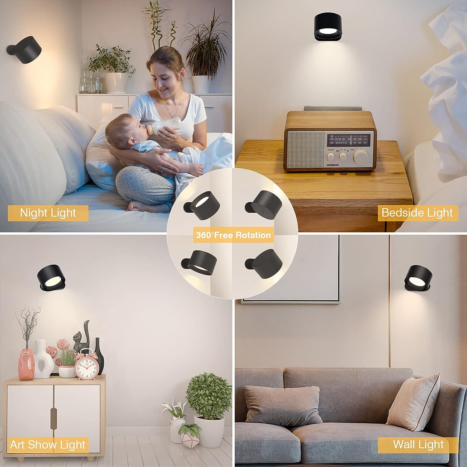Set di 2 lampade da parete per interni, lampada da parete a LED ricaricabile con telecomando touch, 3 livelli di luminosità, 3 temperature di colore | Leroy Merlin