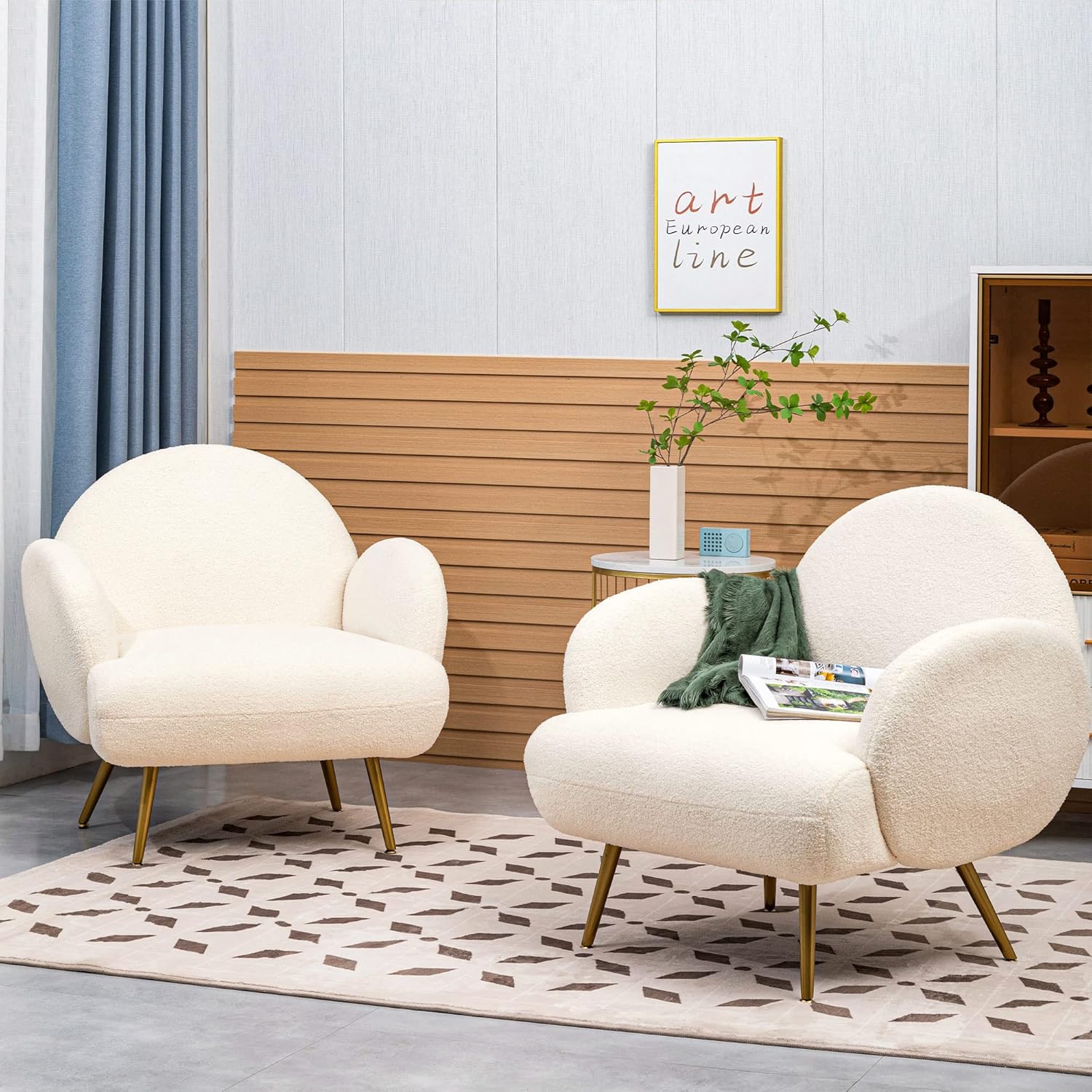 Fauteuil Moderne Décontracté avec Pieds en Métal Doré, Fauteuil Simple avec Dossier Confort pour Salon/Chambre à Coucher/Club, Blanc - 7