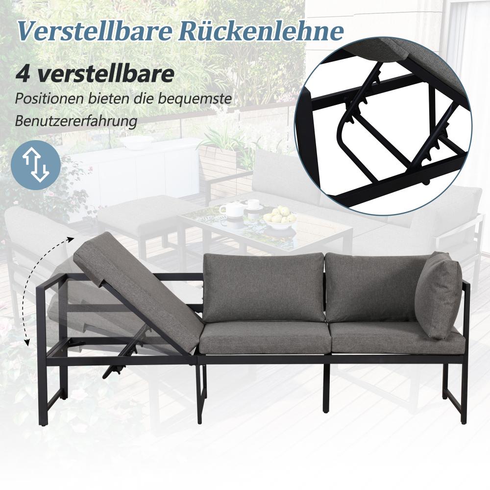 Ensemble de Salon de Jardin, Canapé Extérieur en Aluminium avec Dossier Réglable, Ensemble de 4 Pièces avec Coussins pour Jardin, Balcon ou Patio - 9