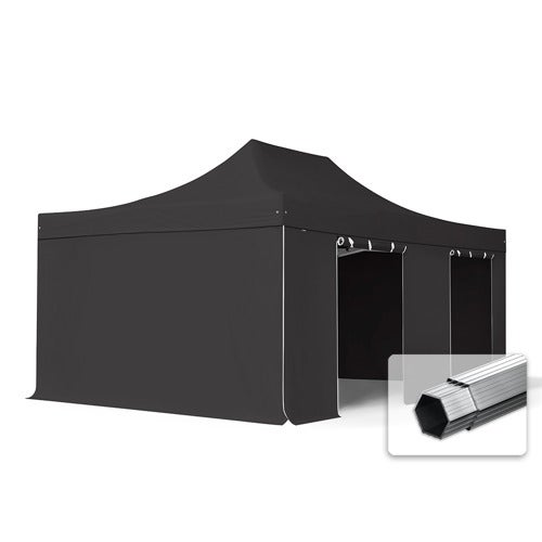 4x6m gazebo pieghevole PVC ignifugo con 4 laterali, PROFESSIONAL alluminio, nero