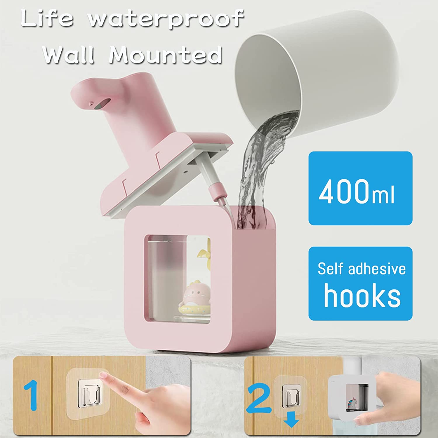Distributeur de savon automatique avec veilleuse, distributeur de savon pour enfants, distributeur de savon rechargeable mural pour la salle de bain - 5