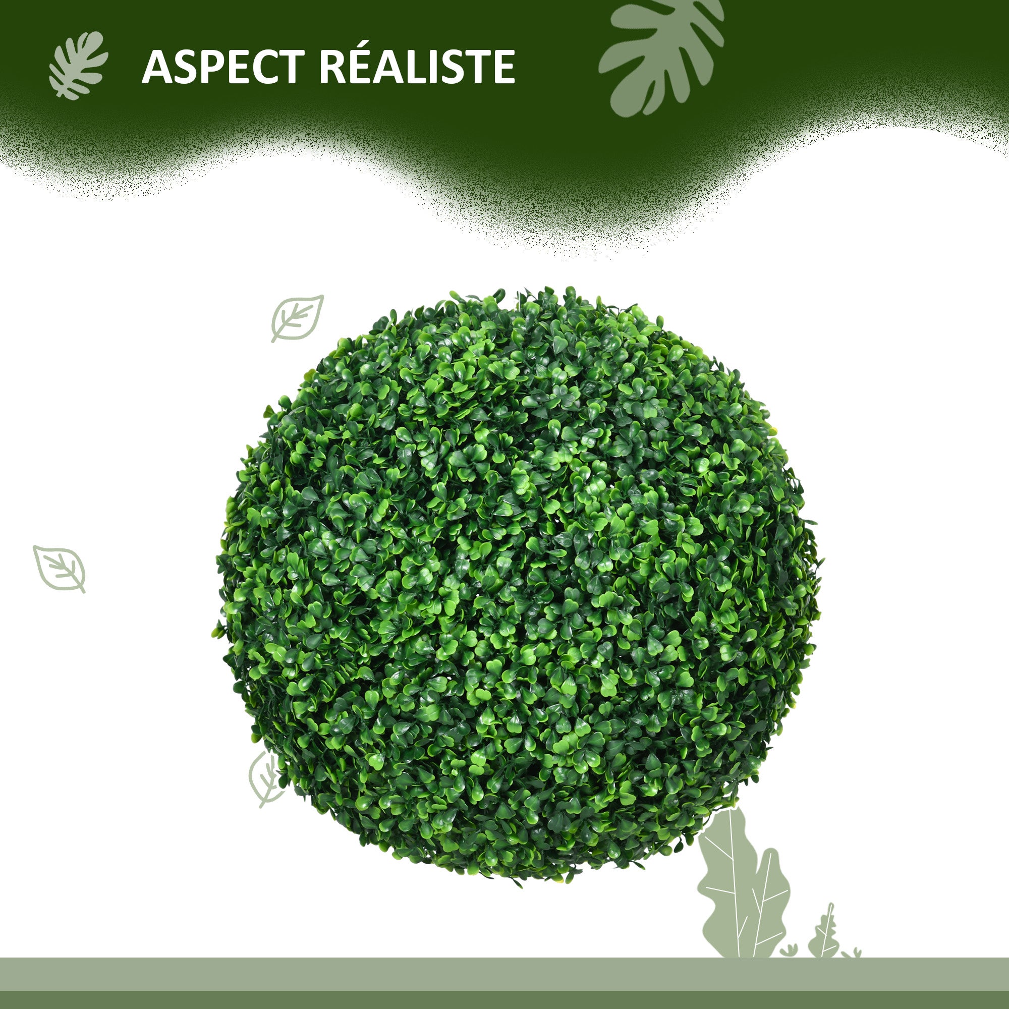 Lot de 2 boules de buis artificielles de 40 cm décoration pour intérieur ou extérieur vert - 6