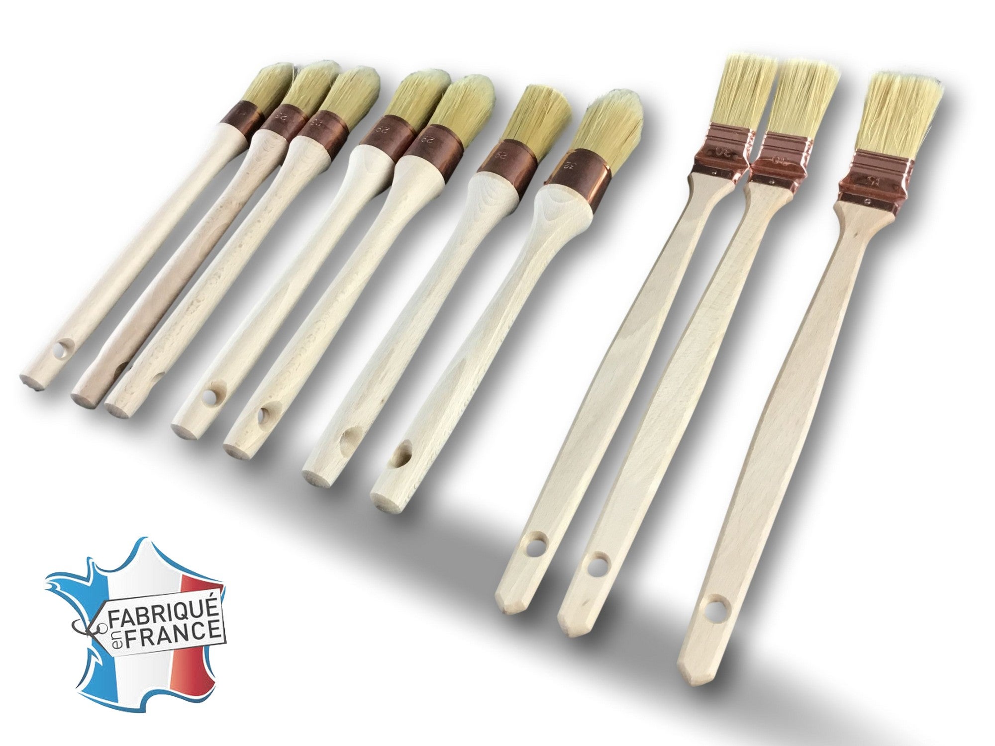 Pack de 10 pinceaux | 7 ronds à rechampir et pouce | 3 plats coudés radiateur | Fabrication 100 % française | Haut de gamme pour professionnels - 5