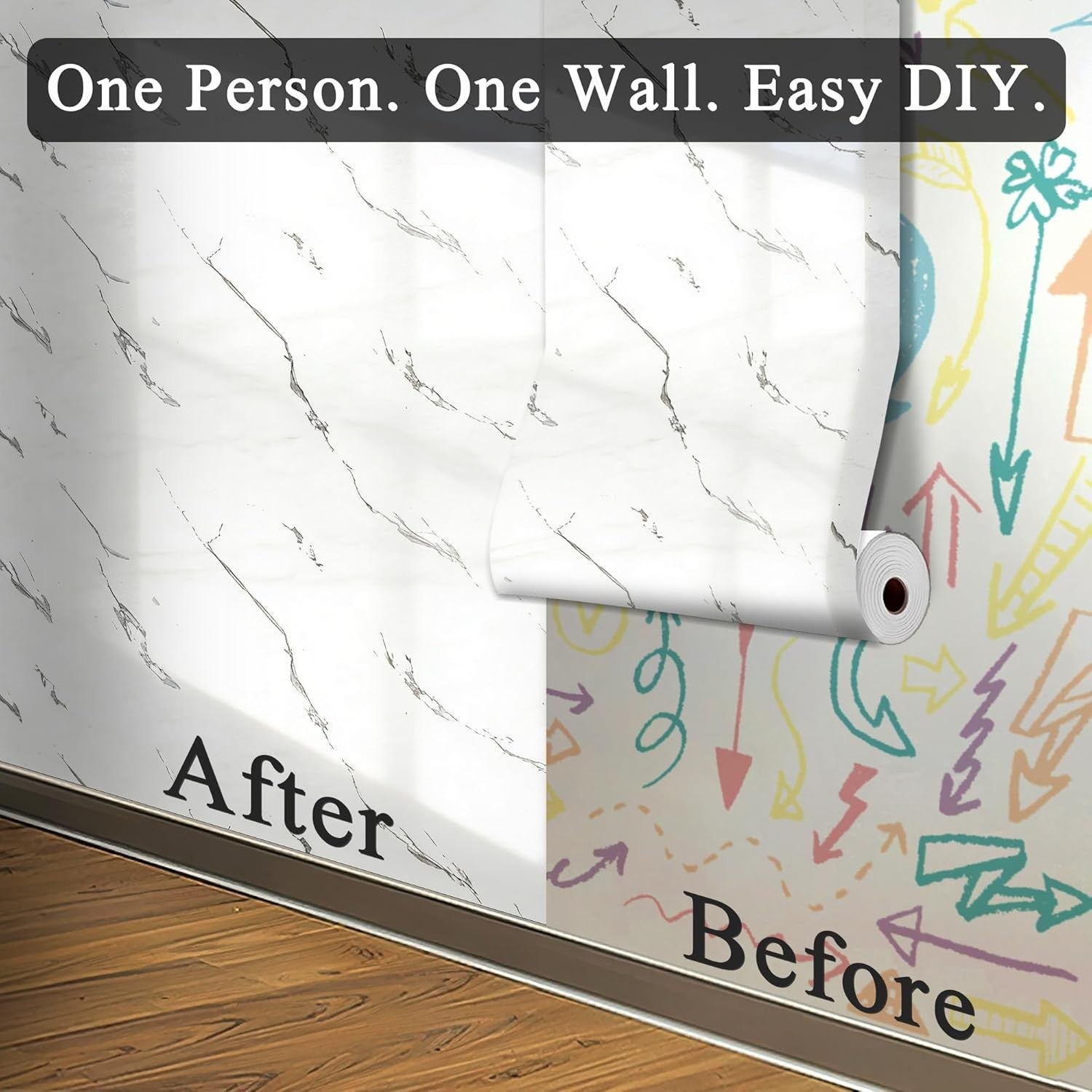 Papier peint auto-adhésif en marbre, panneau mural en vinyle texturé brillant, imperméable et durable, décoration murale de fond TV, 0,6*3 mètres - 2