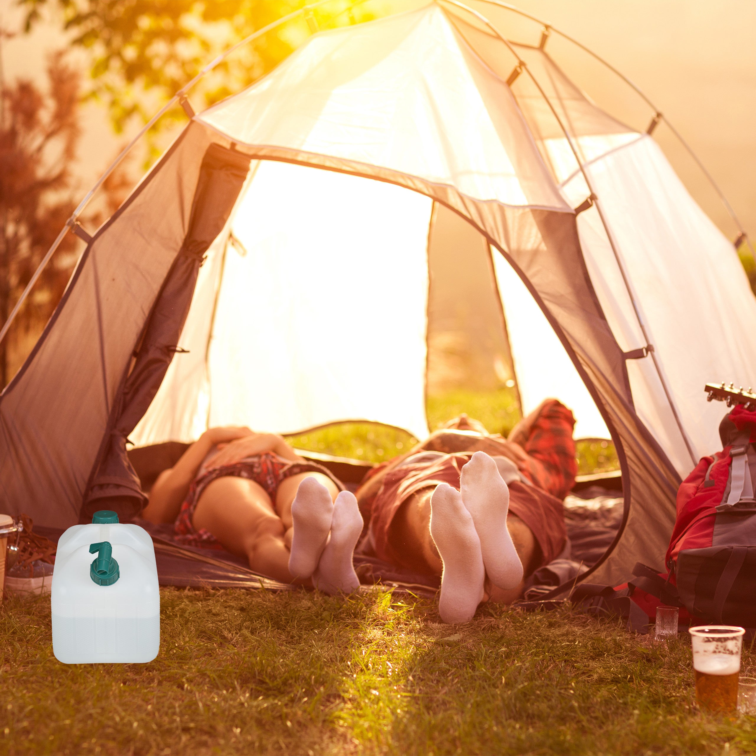 Caneca de água com torneira, 20L, plástico sem BPA, tampa larga, pega, recipiente para camping, branco/verde, Relaxdays - 5