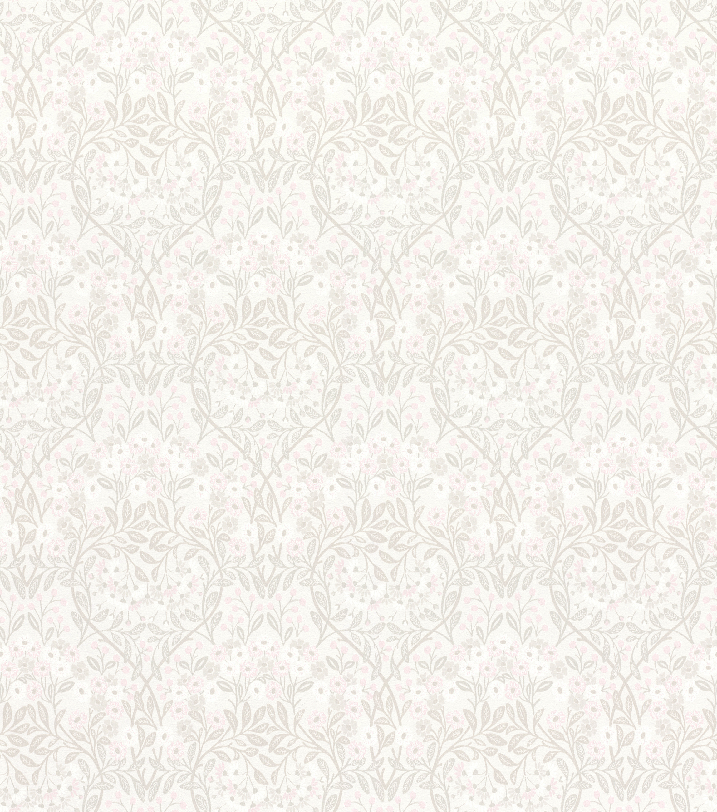 Papel pintado rasch 710052 - papel pintado no tejido con hojas en gris claro y flores en rosa y blanco de la colección sophia
