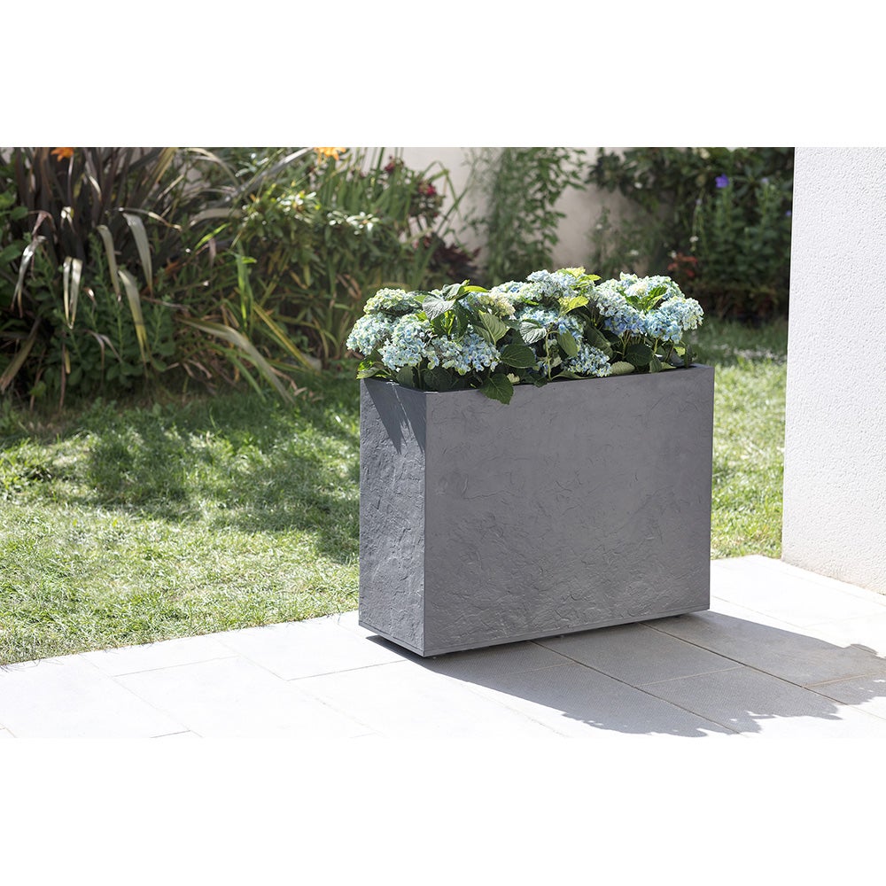 Jardinière rectangulaire Volcania effet pierre - 78,5 x 29,5 x 60 cm - 46 L - Gris galet - Eda - 2