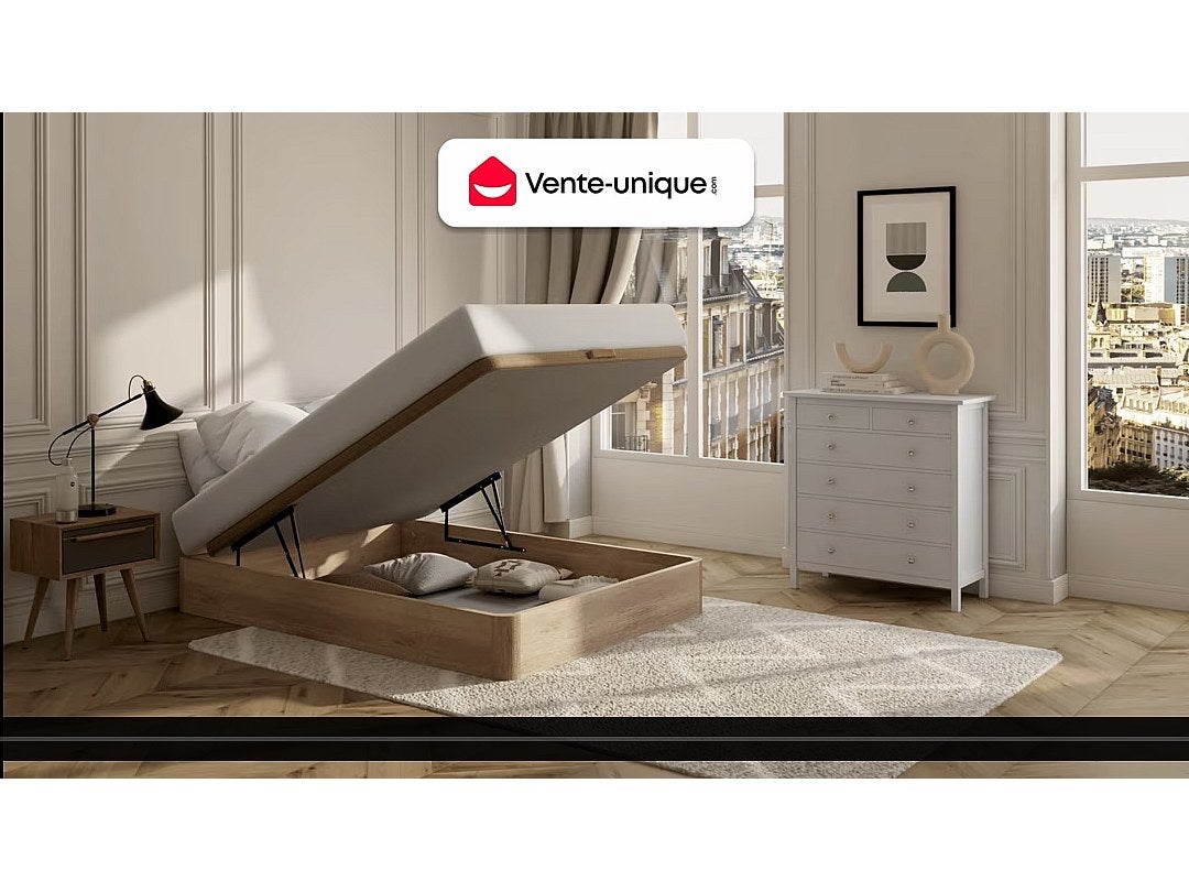Zestaw 90 x 190 cm stelaż z białą skrzynią + materac piankowy o grub. 12 cm - ASTYANAX II marki YSMÉE - 2