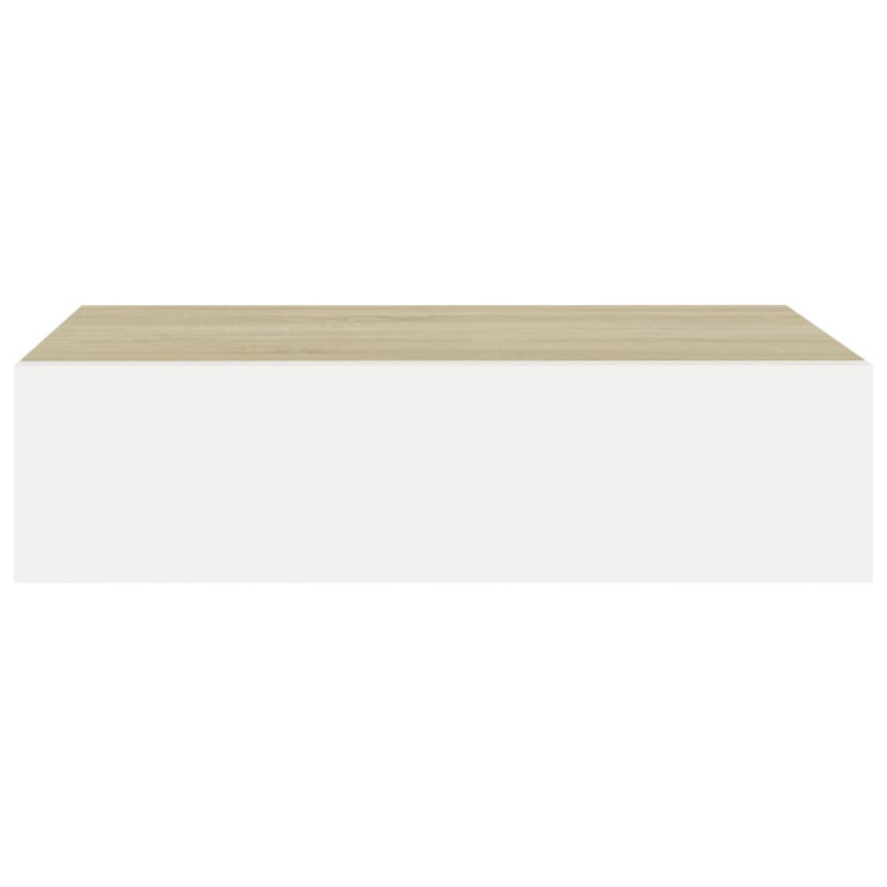 Étagère à tiroir murale chêne et blanc 40x23,5x10 cm MDF - 4