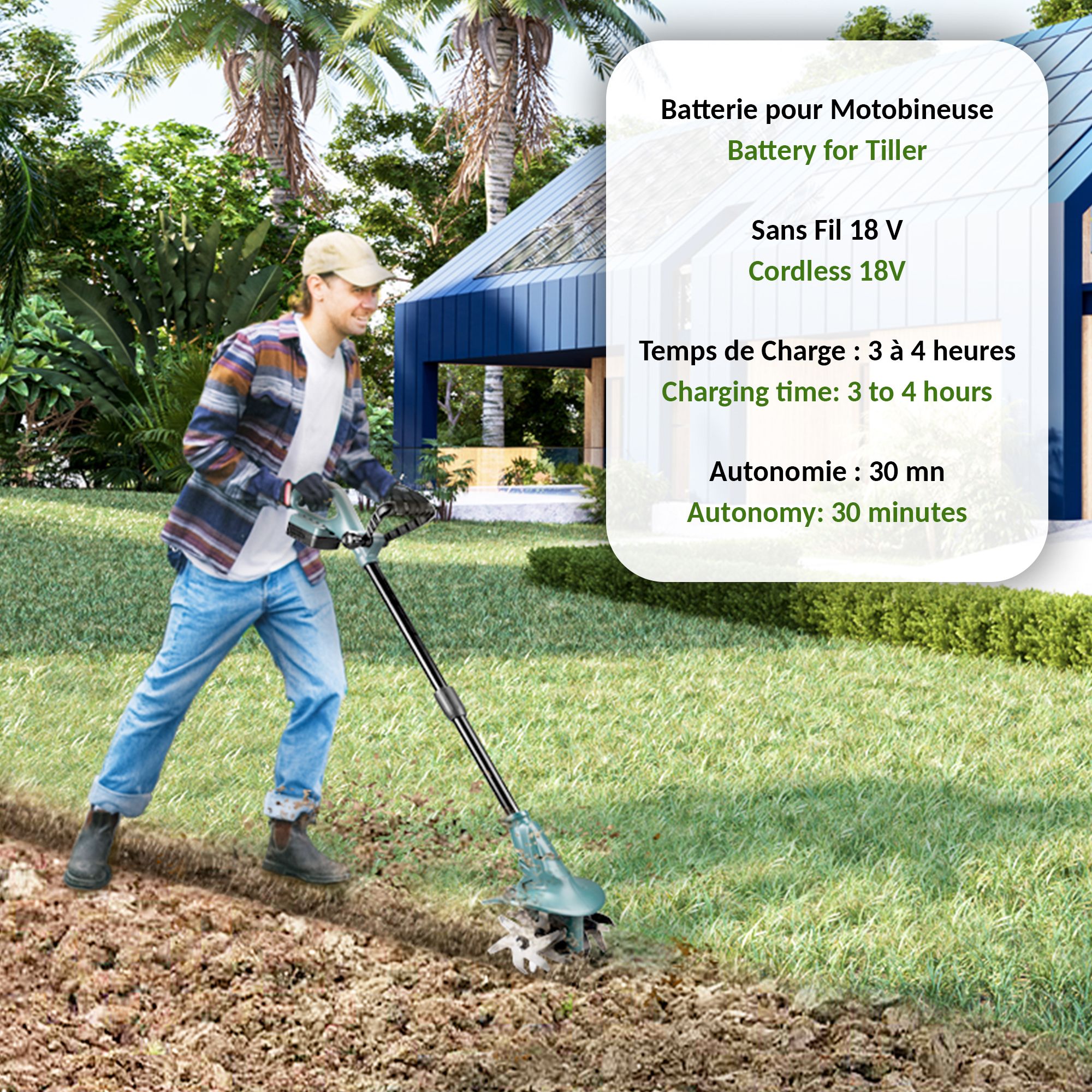 Elettrozappa Senza Fili 18V Batteria Inclusa 4 Frese Manico Regolabile 3,9kg Cura Orto Giardino - 8