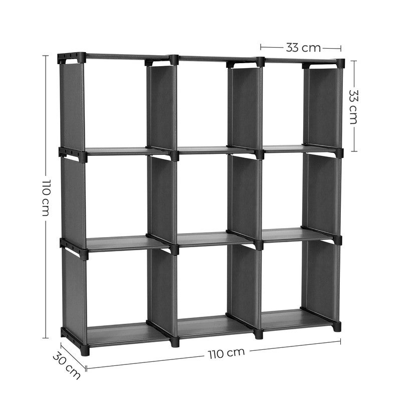 Étagère de Rangement à 9 Compartiments, Bibliothèque, 30 x 110 x 110 cm, Organiseur pour Salon, Chambre, Salle de Bain, avec Marteau, Noir - 4
