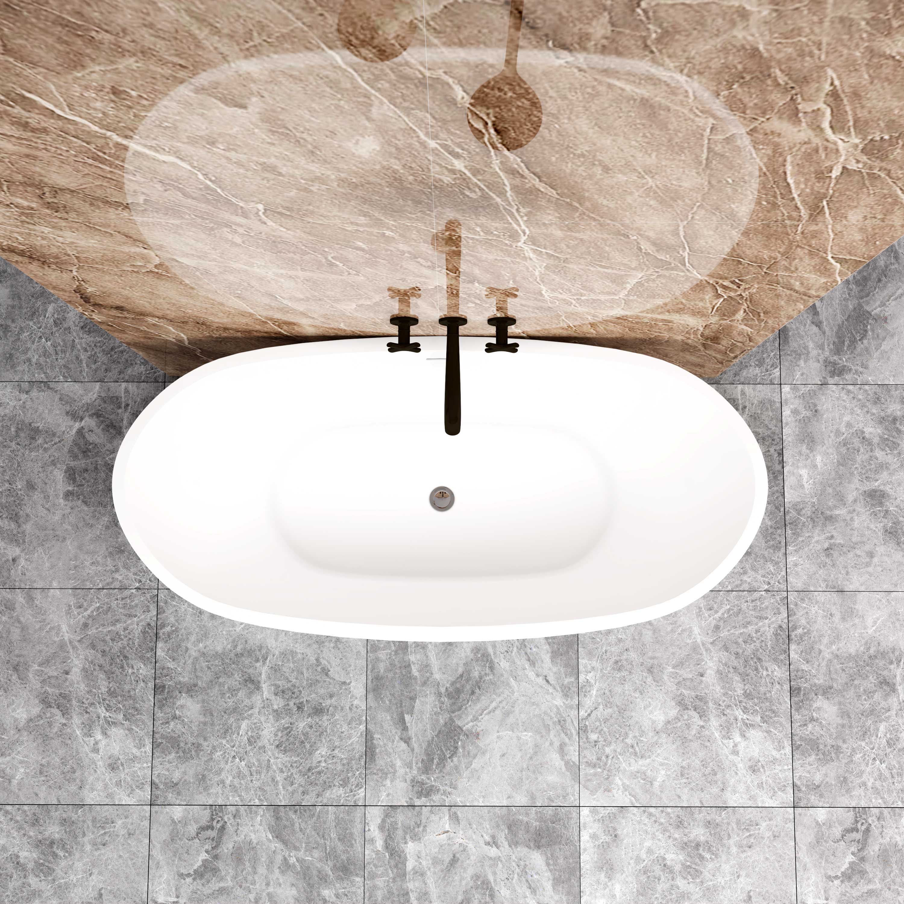 Bañera exenta de acrílico con desagüe - 1500x720x650mm - estilo ovalado - blanco - elegancia y confort - AICA - 4