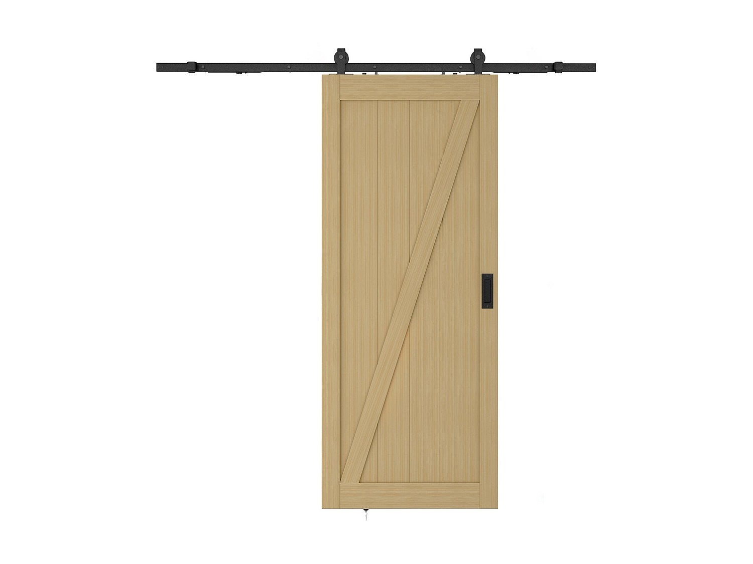 Porte coulissante avec système en applique en bois et MDF - Naturel clair - H205 x L63 cm - BALERMA - 3