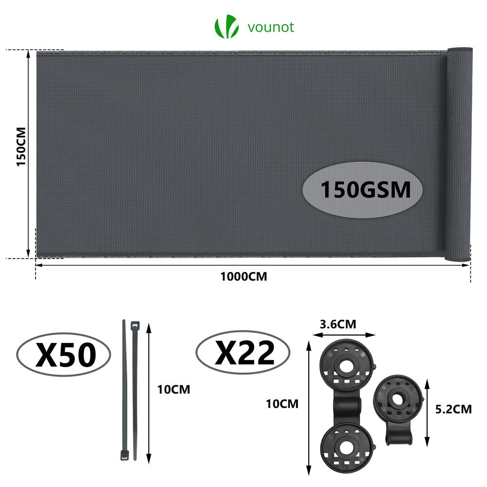 Brise vue occultant en HDPE 150g/m² 1.5x10m avec attaches de fixation anthracite VOUNOT® - 2