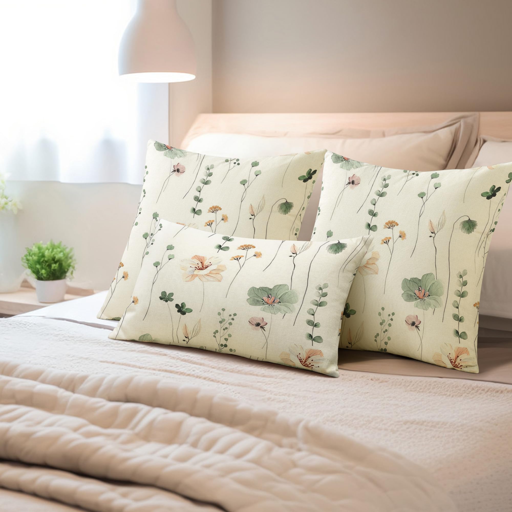 Conjunto de 2 capas de almofada decorativas, estampado floral em aguarela, adequadas para sofás, quartos e salas de estar, 40 x 40 cm - 5