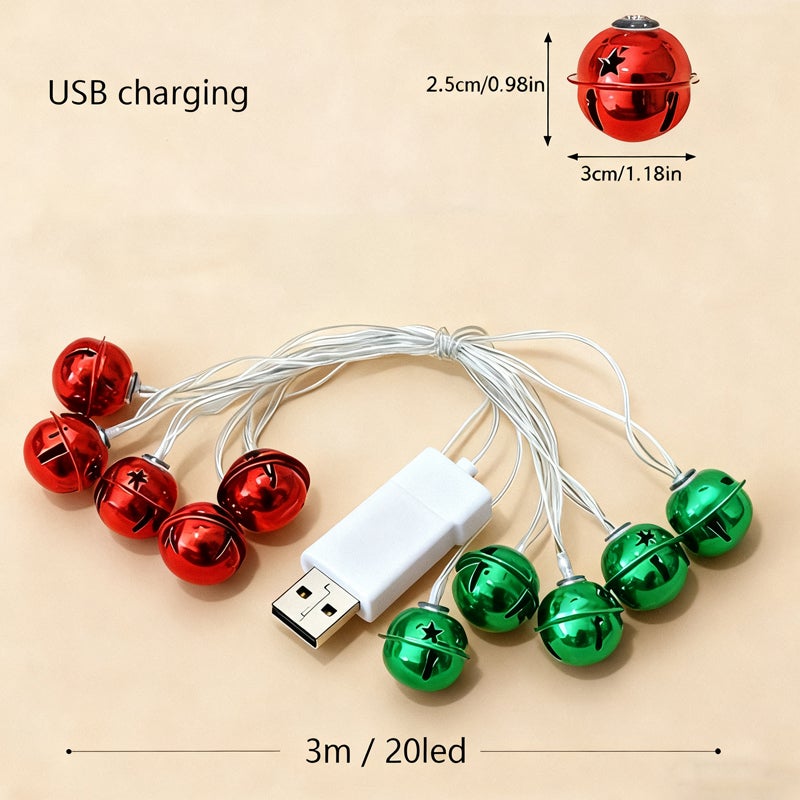 Guirlande 6m avec Port USB | 40 LEDs, Cloches Rouge et Vert, Lumière Chaude pour Décoration de Noël et Mariage - 2