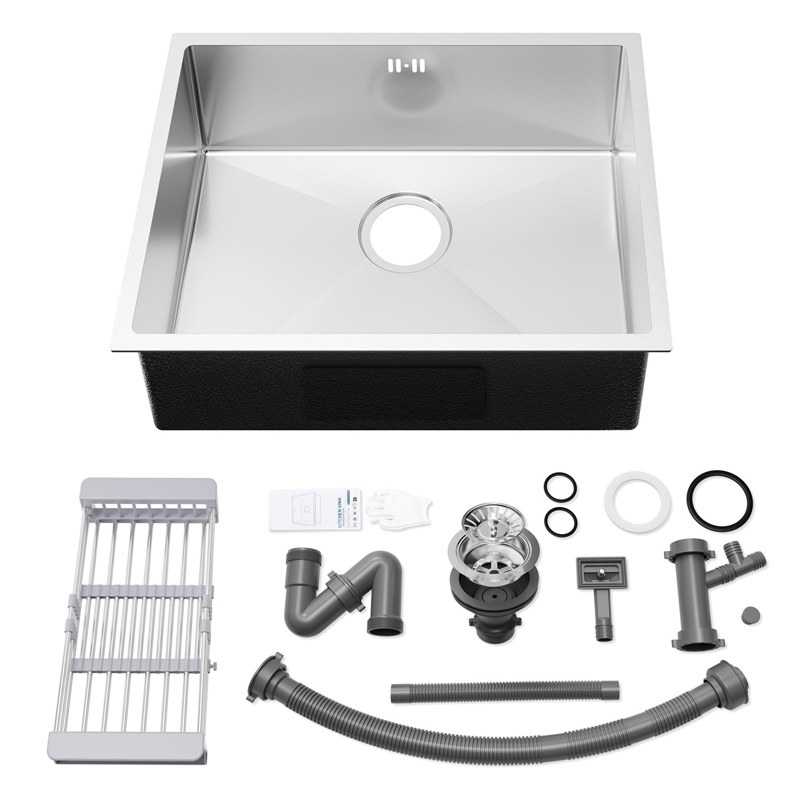 Auralum max Évier Inox, Évier Cuisine 1 Bac 60*44cm Avec Panier de Drainage, Évier Cuisine Argent - 9