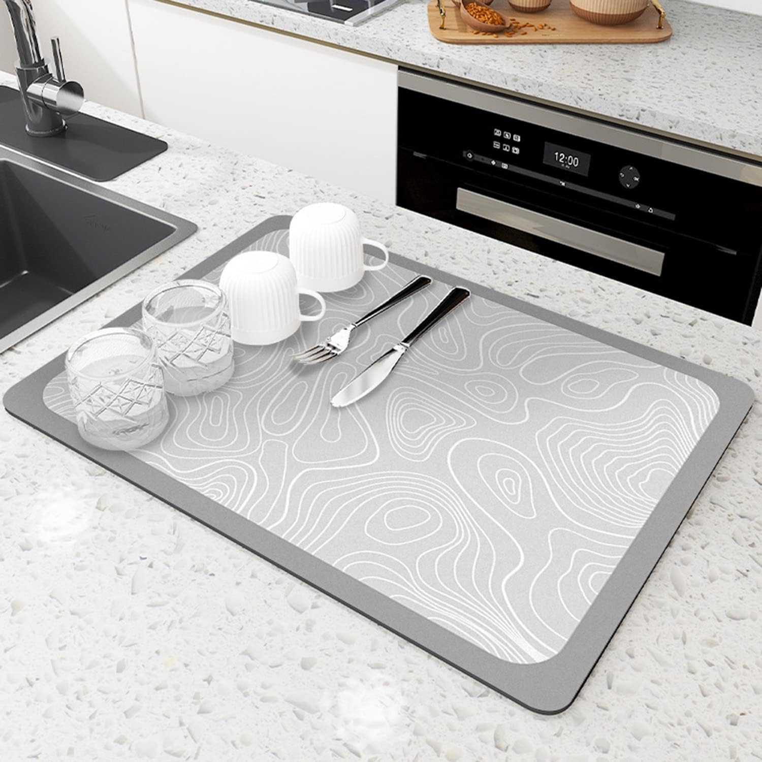 szt. (30 x 40 cm, jasnoszary) mata do osuszania naczyń, superchłonna mata do suszenia naczyń, szybkoschnąca mata do zlewu kuchennego z nanowłókien