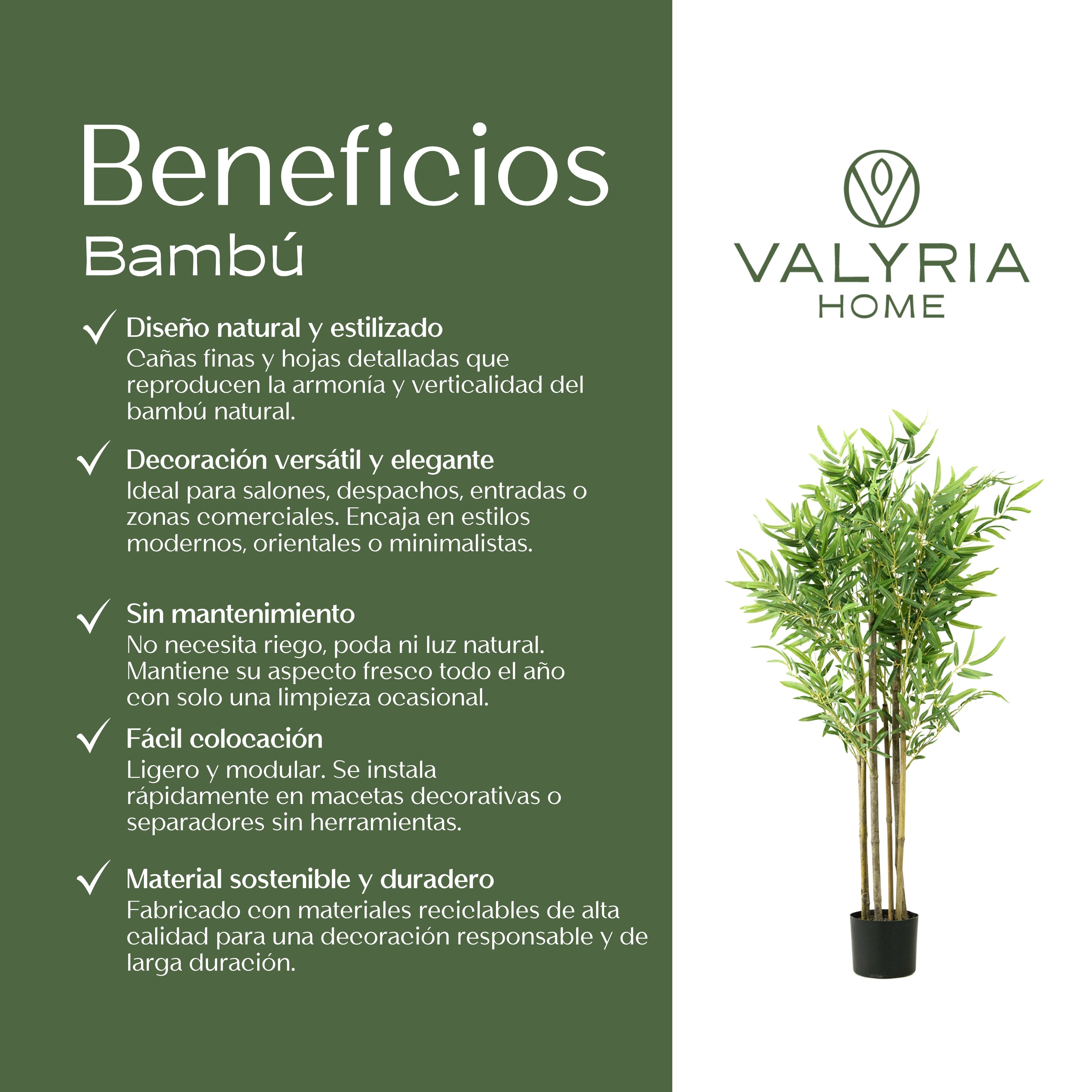 Planta Artificial Bambú 105 cm - Planta Decorativa Bambu Artificial - Árbol Artificial Bambú - 3