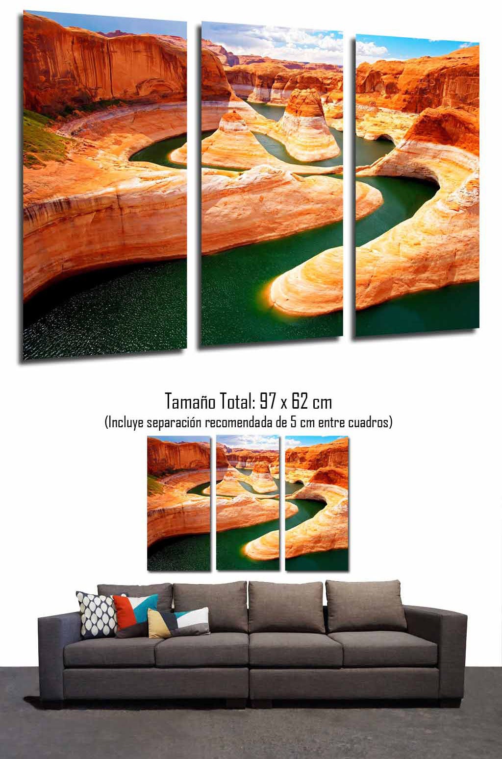 Tableau Sur Toile Grand Canyon Au Lever Du Soleil - 170x80cm 5 Parties, Impression Artistique île De Feu, Décoration Murale Moderne