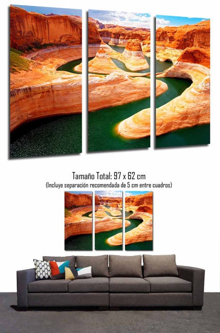 Tableau Sur Toile Grand Canyon Au Lever Du Soleil - 170x80cm 5 Parties, Impression Artistique île De Feu, Décoration Murale Moderne