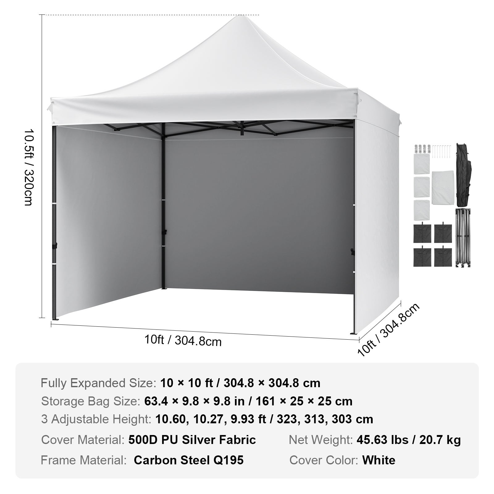 Tendalino pop-up,gazebo portatile SucceBuy 10x10ft con borsa con ruote,pareti laterali rimovibili,resistente ai raggi UV e impermeabile - 9