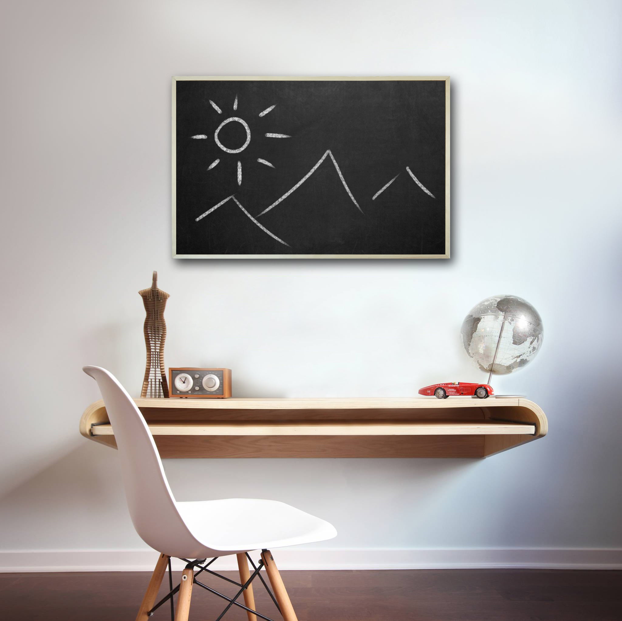 Creative Home 80x60 cm Tableau Craie Noir Ardoise Mural | Effaceur Brosse + Stylo + Kit Suspension Incluses | Panneau Bureau, Cuisine, Chambre, Ecole - 3