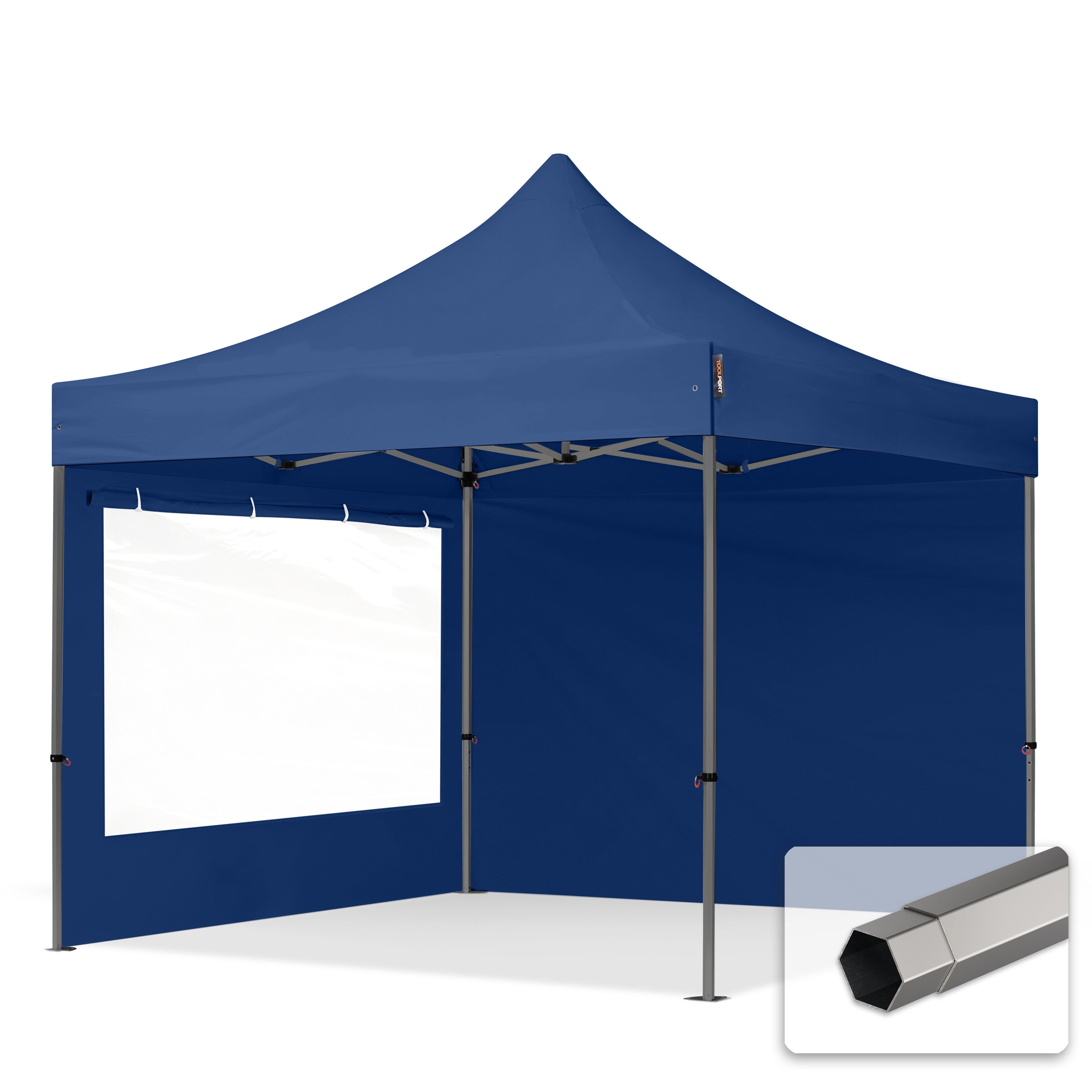 3x3 m Namiot Ekspresowy, PREMIUMStal 40mm, ze ścianami bocznymi, okna panoramiczne, niebieski