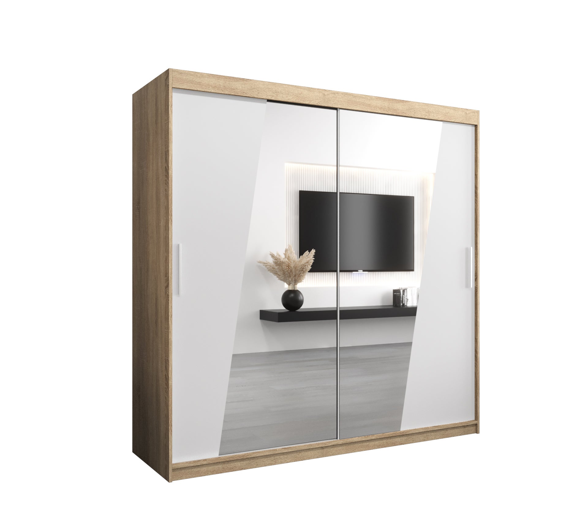 Szafa przesuwna garderoba RHOMB 200 x 62 x 200 cm Sonoma + Biały - Abiks Meble