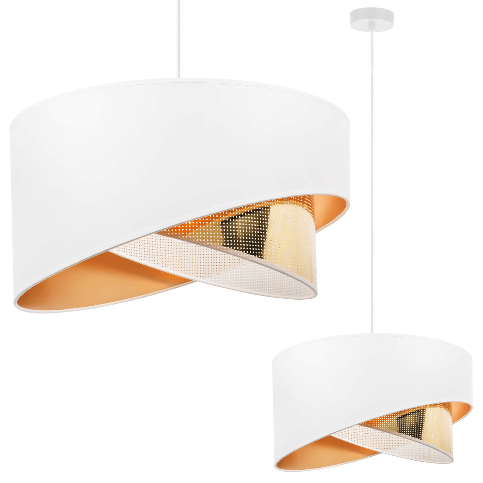 Lampa sufitowa wisząca Asti skos biała glamour 1xE27 abażur okrągły skośny 45cm biały/złoty Light Home LH