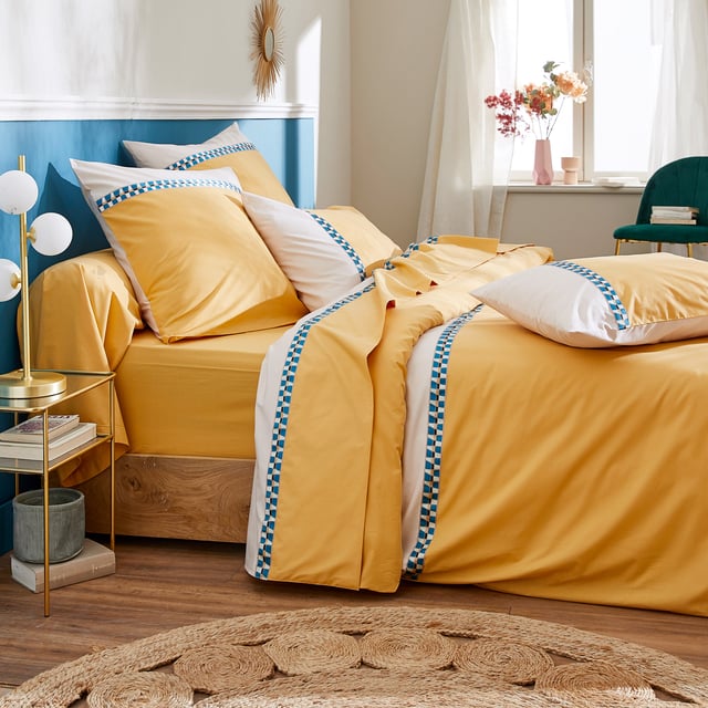 Parure de lit 3 pièces 300x240 cm 50x70 cm percale ROMY Ambre