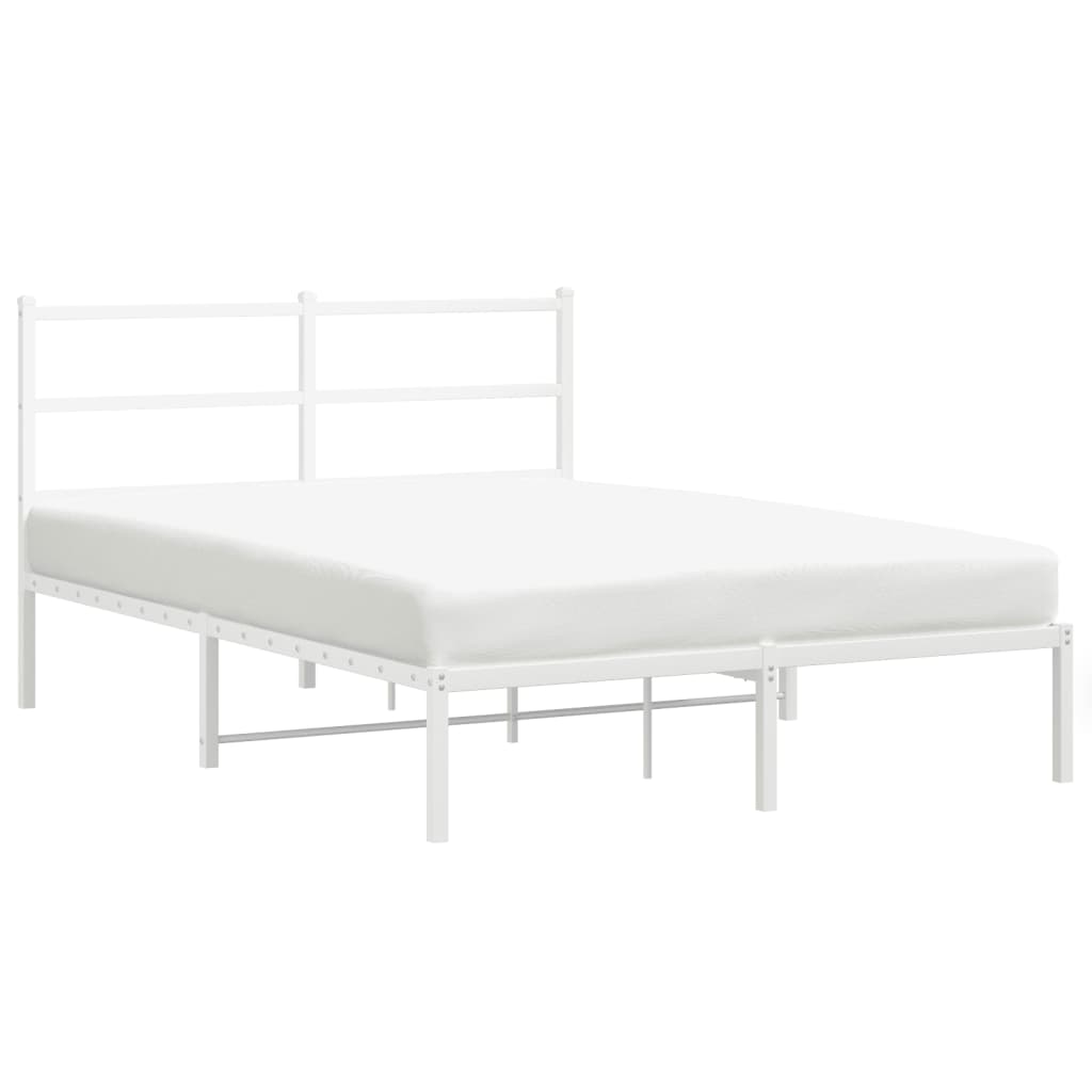 Łóżko Metalowe Białe Rama Łóżko Ze Stelażem Do Sypialni Pokoju 135x190 cm