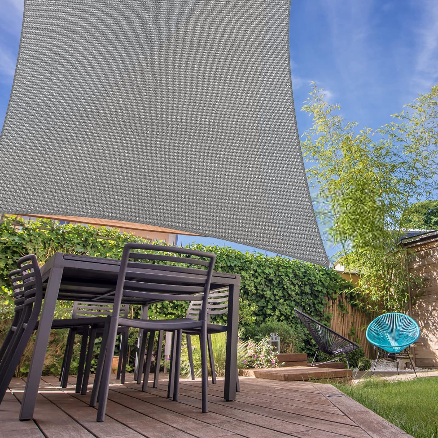 Voile d'ombrage rectangulaire, auvent protégé contre les UV pour jardins extérieurs en terrasse, 3m x 5m, gris - 4