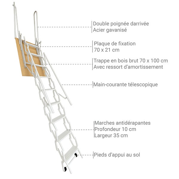 Echelle de meunier accordéon pour mezzanine blanc avec 2 main courantes - PALCO/A/B/2M - 3