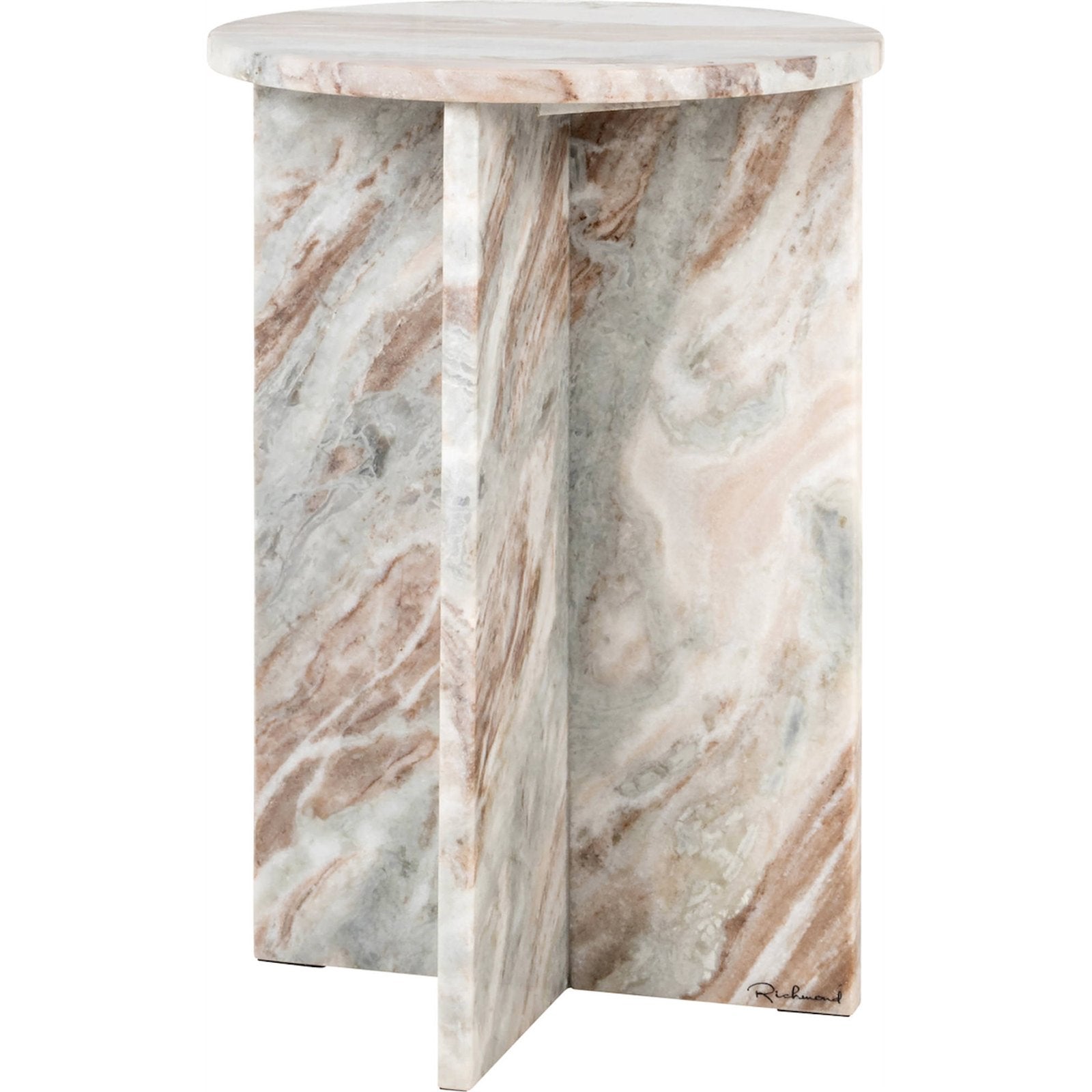 Table d'Appoint Moderne Plateau en Métal 36 cm Base en Marbre Forme