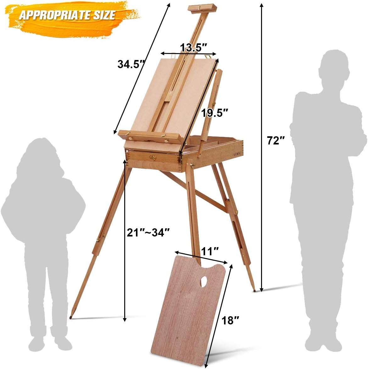 Chevalet Bois Pliable 180CM avec sangle de transport, Chevalet de Table avec Palette, Tiroir, pour Châssis jusqu'à 86 cm, pour Enfants et Adultes - 2